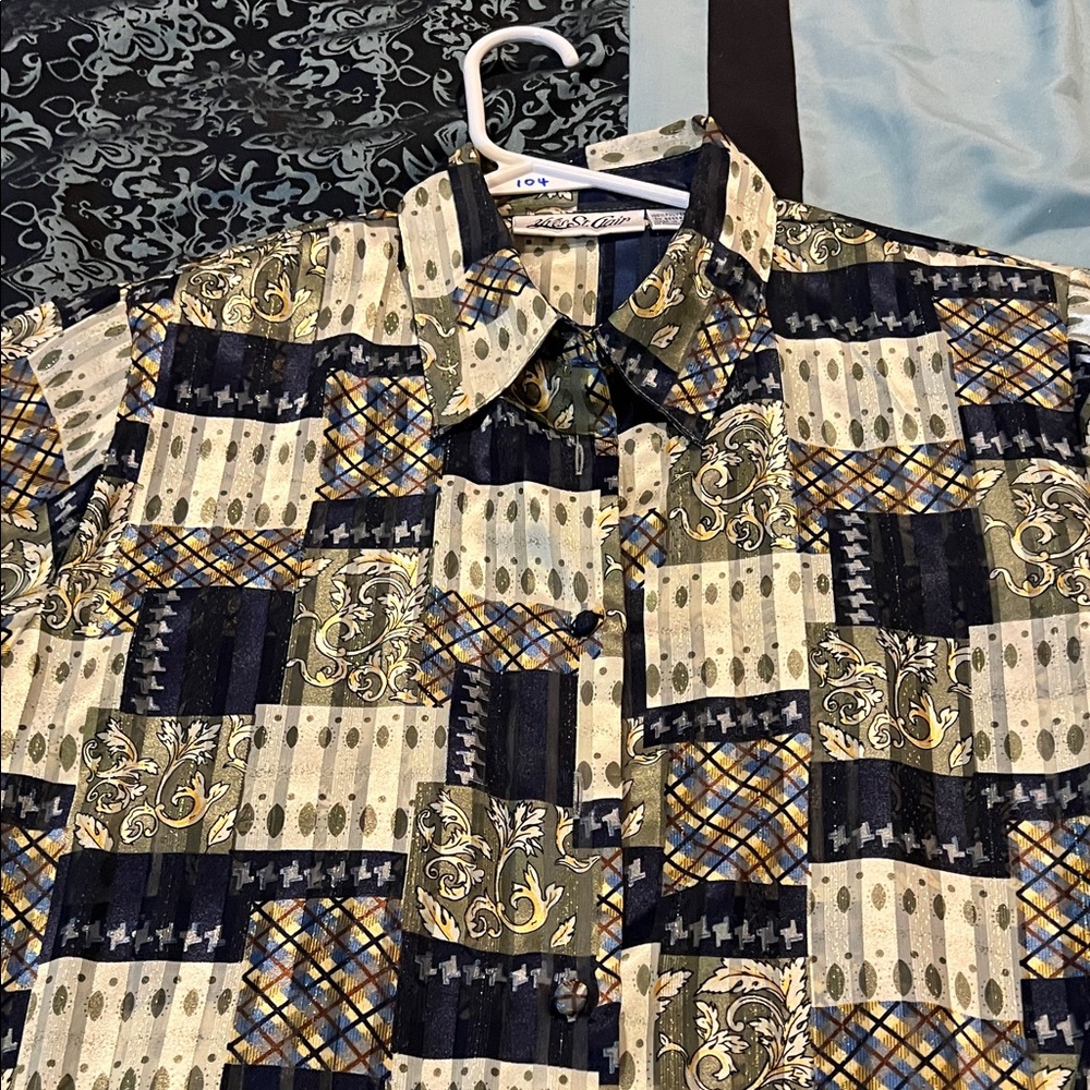 Yves St. Clair Multicolor Patchwork Button Down S… - image 5